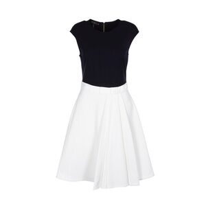 Ted Baker Navy Ivory White Cap Sleeve Midi Dress Pleated Skirt - Ted Sz 1 US 0-2